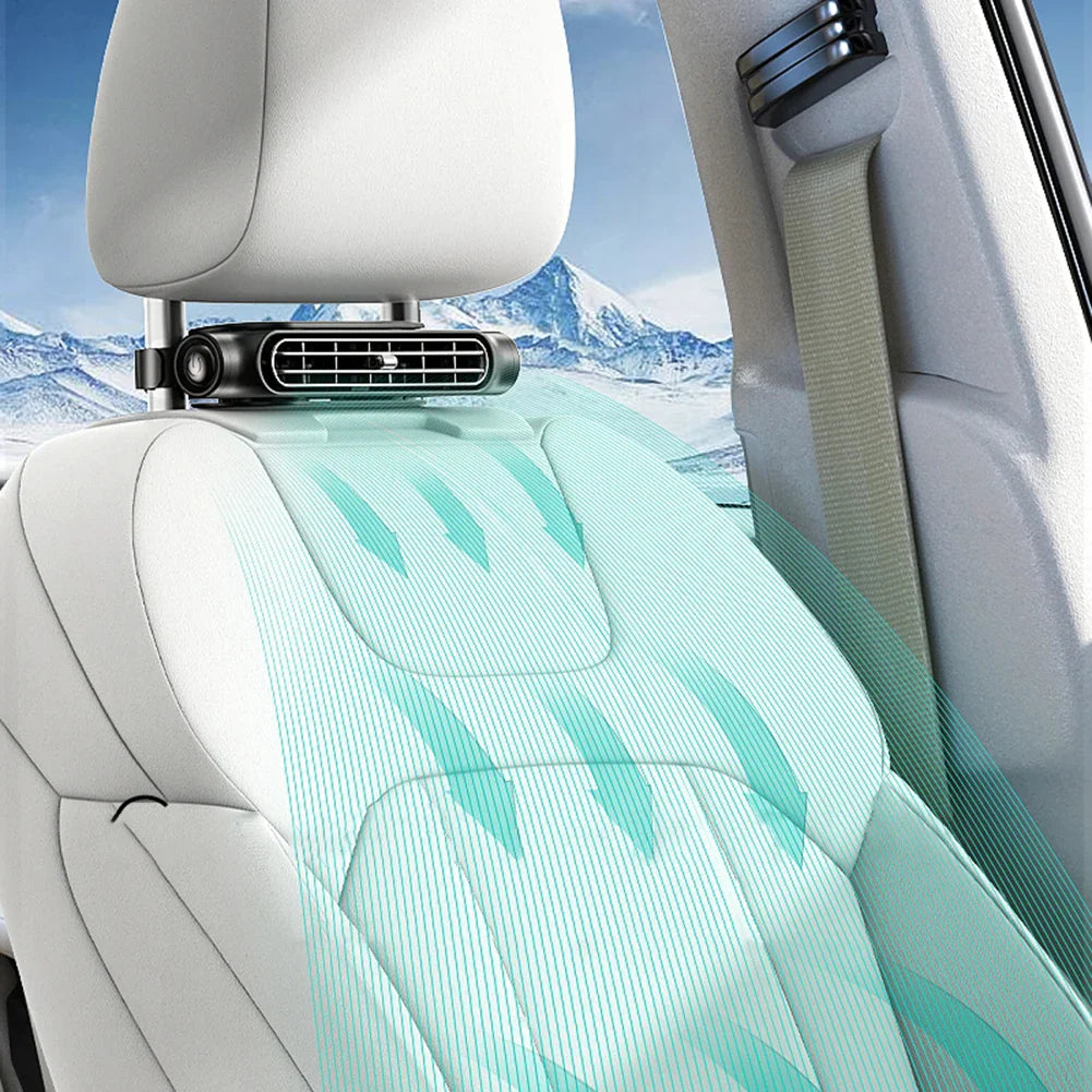 Cooling fan mounted on car seat headrest